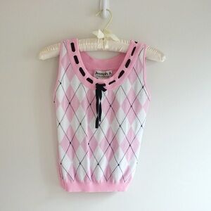 1990s Vintage Joseph A. Pink Argyle Sleeveless Sweater